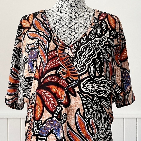 H&M Tribal Print V-Neck Kaftan Dress Size 8 - Picture 2 of 13